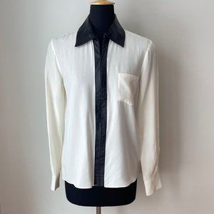 Parker Silk Blouse with Leather Collar and Trim